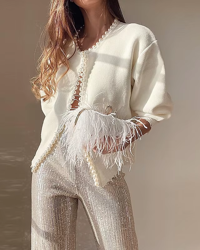 Iris - cardigan Élégant à Perles