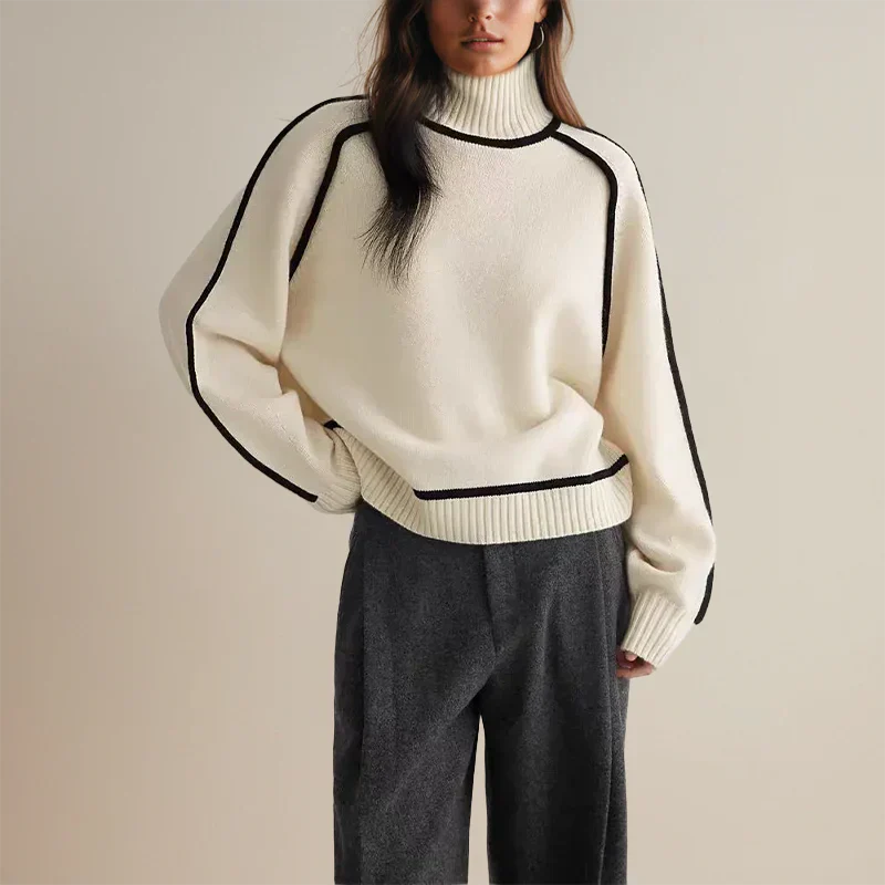 Sophie – Pull Col Roulé Contrasté