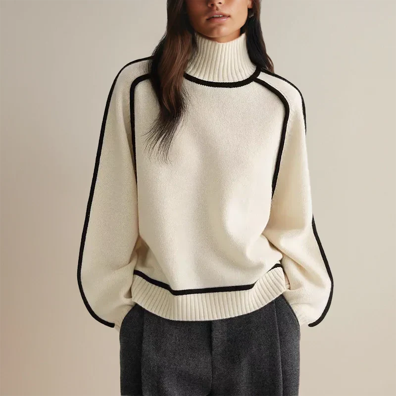 Sophie – Pull Col Roulé Contrasté