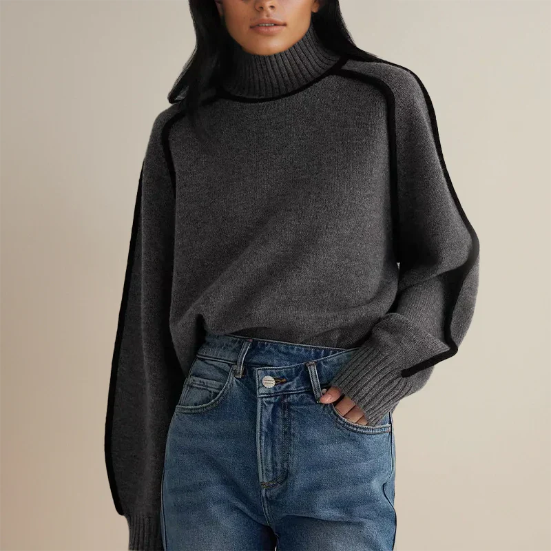 Sophie – Pull Col Roulé Contrasté