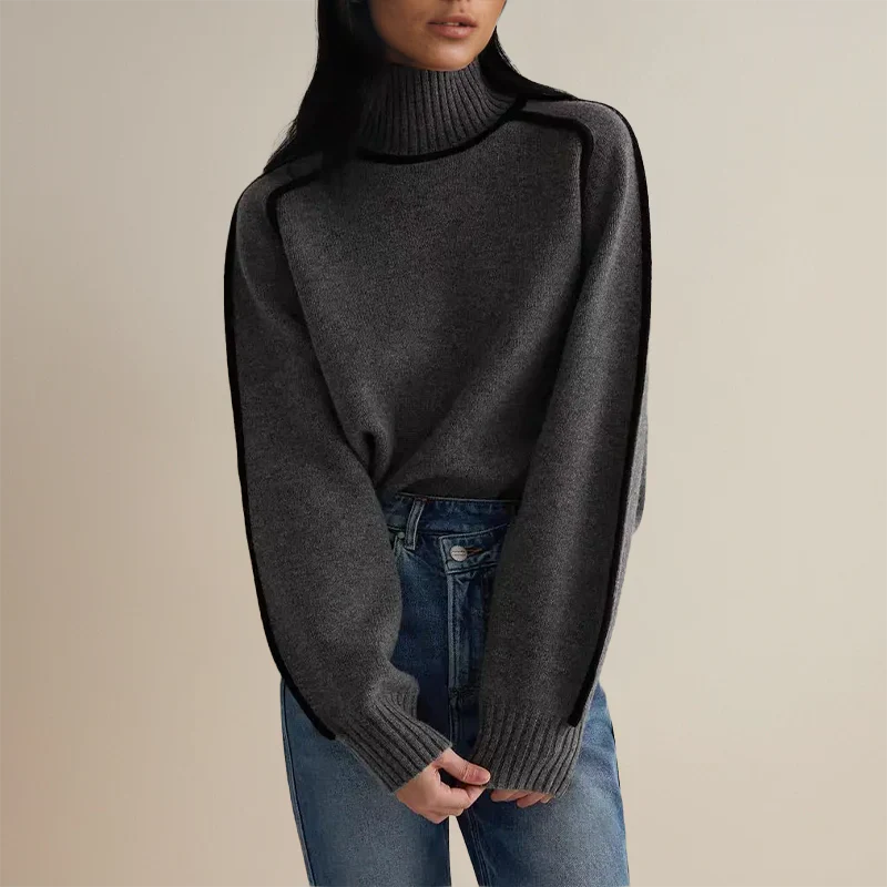 Sophie – Pull Col Roulé Contrasté