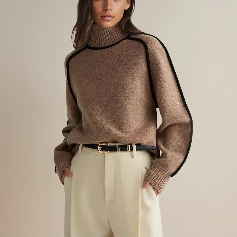 Sophie – Pull Col Roulé Contrasté